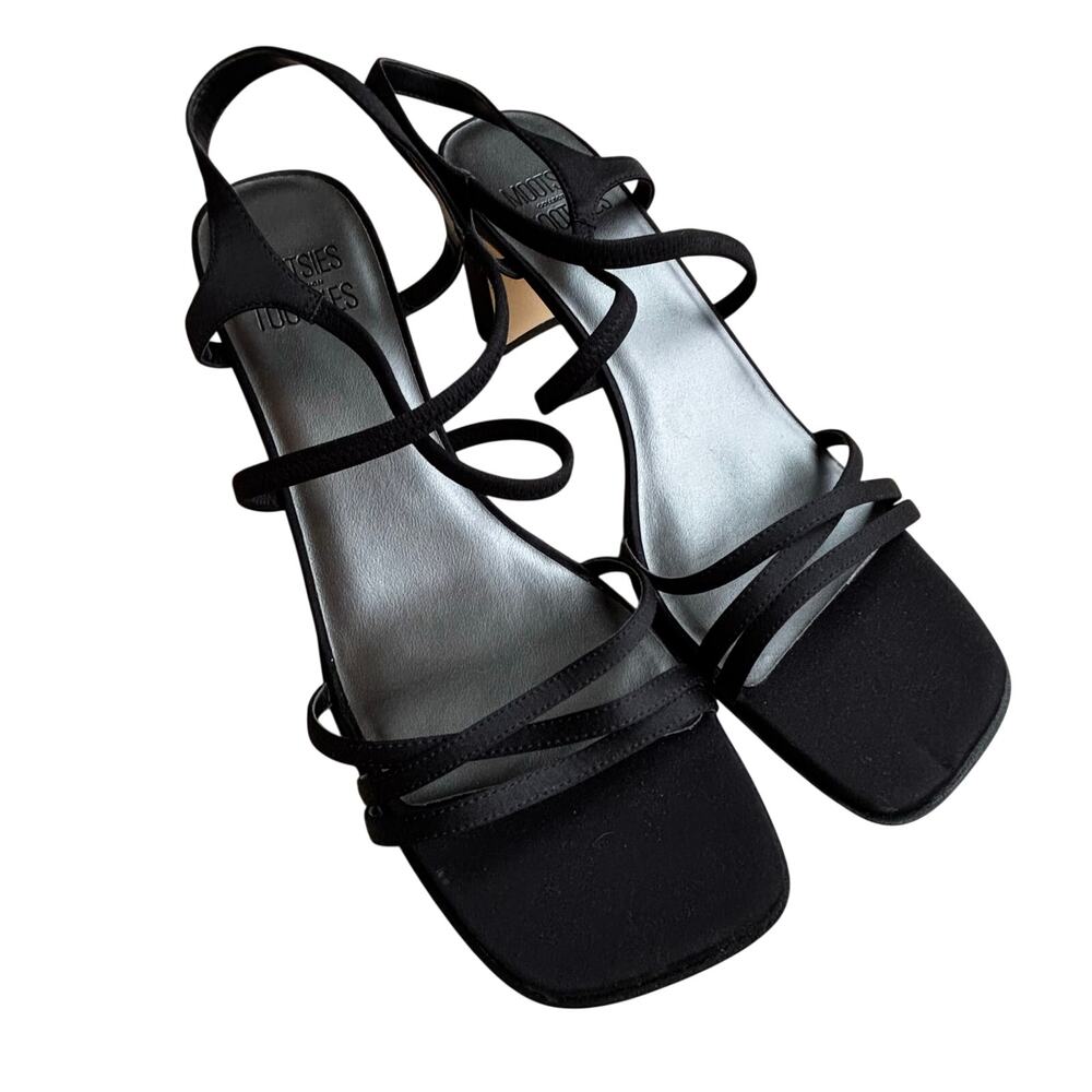 Mootsies Tootsies strappy black satin sandals dressy high heel shoes US size 11W